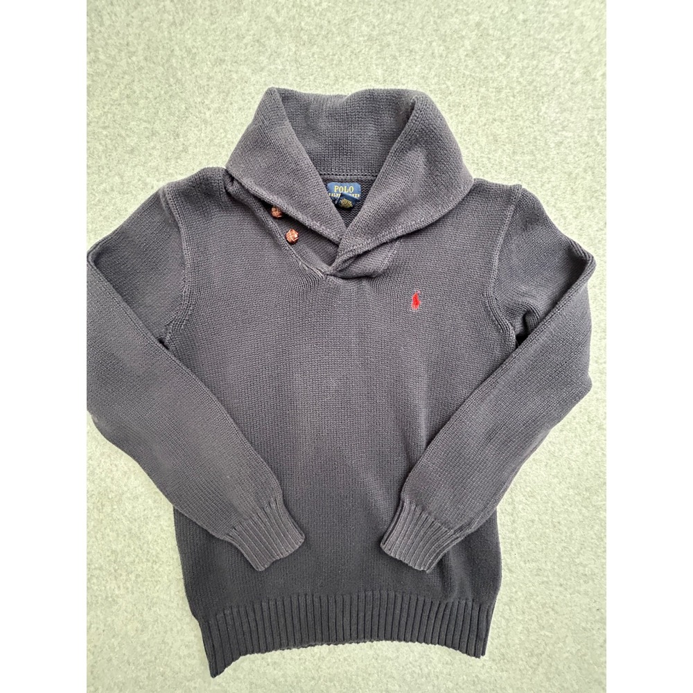 Polo Ralph Lauren Boys Navy Shawl Collar Knit Sweater XL 18-20 Red Pony Logo